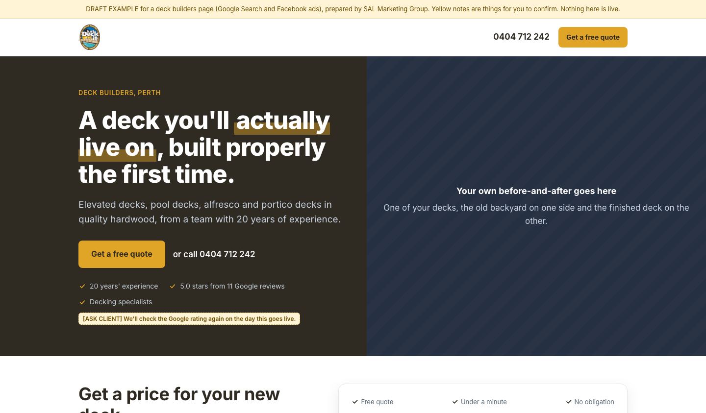 Preview of the Deck Builders Perth landing page